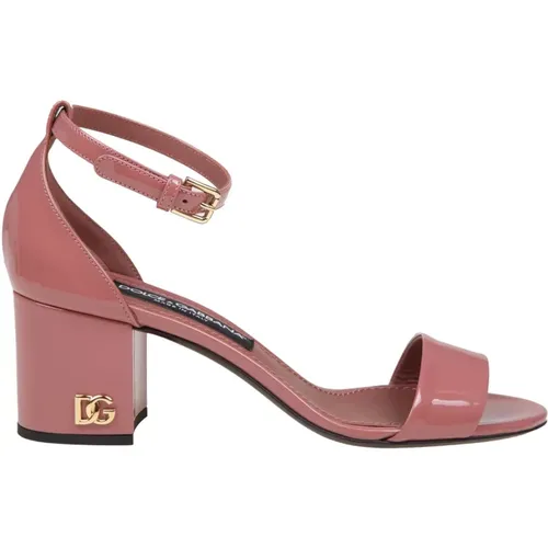Rosa Lackleder Sandalen mit verstellbarem Riemen , Damen, Größe: 37 1/2 EU - Dolce & Gabbana - Modalova