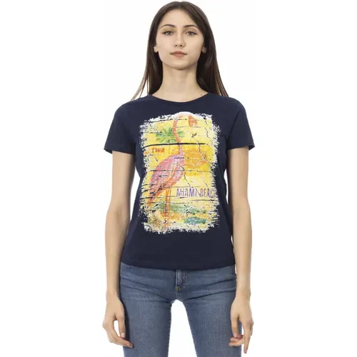 Casual Rundhals T-Shirt mit Frontdruck , Damen, Größe: S - Trussardi - Modalova