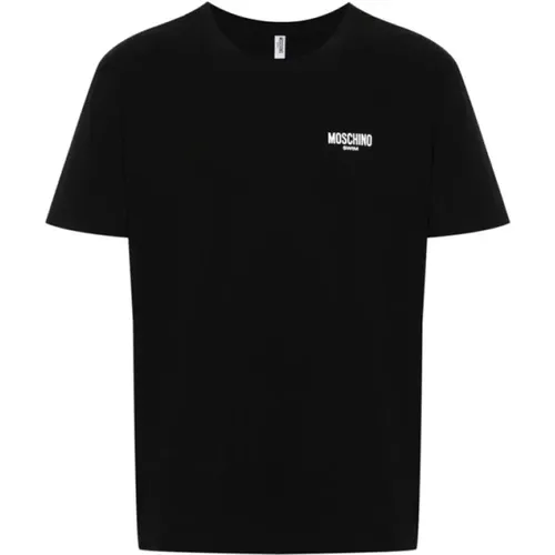 Schwarzes Logo Baumwoll T-Shirt - Moschino - Modalova