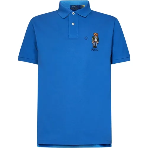 Blaues Polo Shirt mit Polo Bear Stickerei , Herren, Größe: S - Ralph Lauren - Modalova