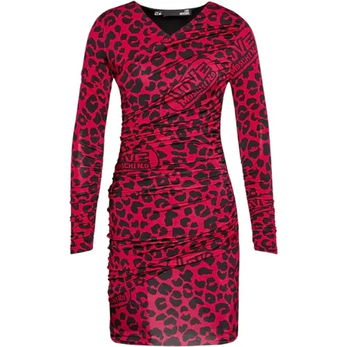 Schickes rotes Leopardenmuster-Kleid - Love Moschino - Modalova