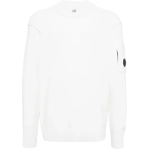 Weiße Wollmischung Rippstrick Pullover , Herren, Größe: L - C.P. Company - Modalova