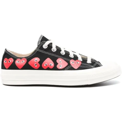 Heart Print Canvas Sneakers Black , female, Sizes: 4 UK, 5 UK, 5 1/2 UK, 7 UK, 6 UK, 3 UK - Comme des Garçons - Modalova