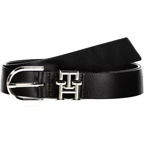 Schwarzer Ledergürtel mit Metallschnalle , Damen, Größe: 70 CM - Tommy Hilfiger - Modalova