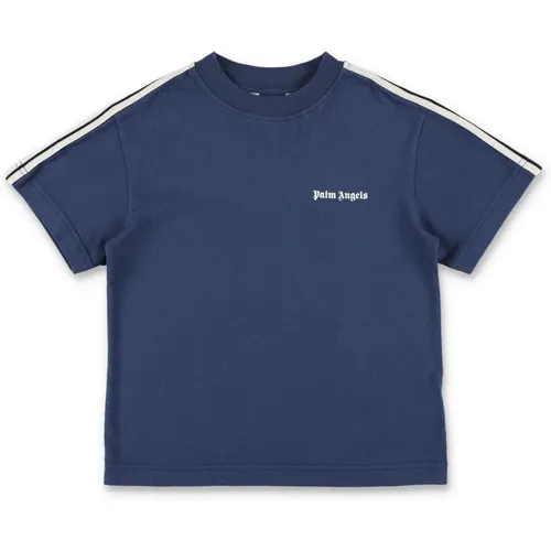 Blaues Track T-Shirt mit Streifen - Palm Angels - Modalova