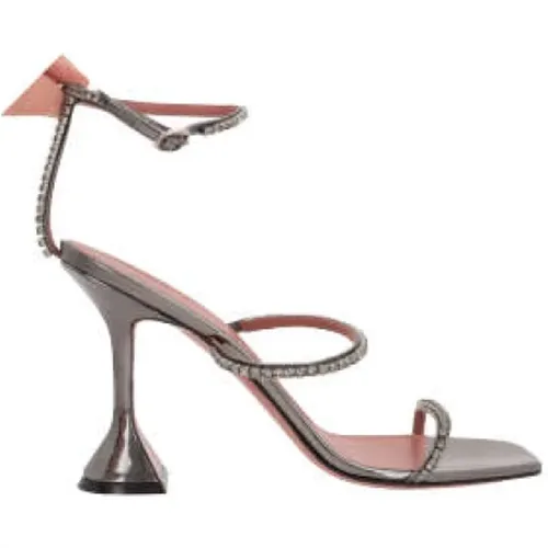 Laminated Leather Sandals with Crystal Embellishments , female, Sizes: 4 1/2 UK, 3 UK, 4 UK, 6 UK, 3 1/2 UK - Amina Muaddi - Modalova