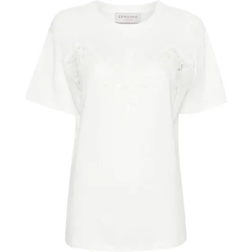 T-shirt with Lace Trim , female, Sizes: XS, 2XS, S - Ermanno Scervino - Modalova