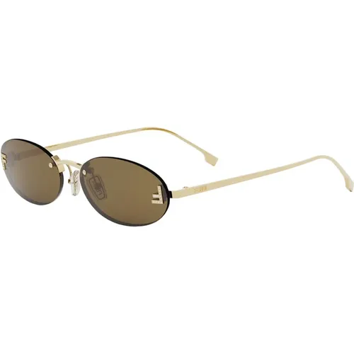 Gold Frame Sunglasses with Roviex Lenses , unisex, Sizes: 54 MM - Fendi - Modalova