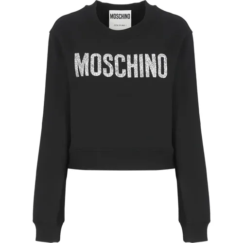 Cotton Sweatshirt with Strass Logo , female, Sizes: S, XS - Moschino - Modalova