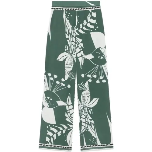 Flared Cotton Pants Aspen Green , female, Sizes: L, M - Mare Di Latte - Modalova