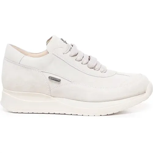 Weiße Wildleder Stahl Logo Sneakers , Damen, Größe: 36 EU - Paciotti - Modalova