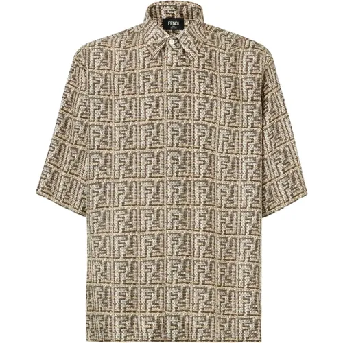 Silk Short Sleeve Shirt , male, Sizes: XL - Fendi - Modalova