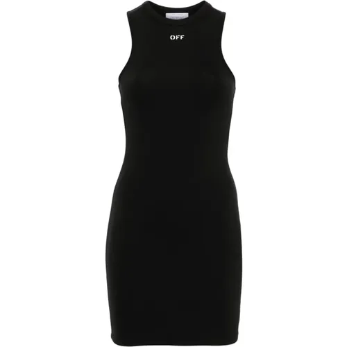 Schwarzes Sleek Rowing Print Kleid , Damen, Größe: S - Off White - Modalova