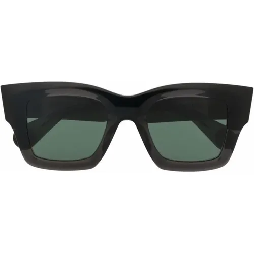 Schwarze Rechteckige Sonnenbrille mit Grünen Gläsern - Jacquemus - Modalova