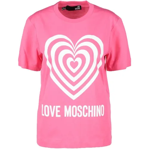 Baumwoll T-Shirt mit Stilvollem Design , Damen, Größe: 2XS - Love Moschino - Modalova