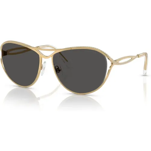 Gold Frame Dark Grey Lens Sunglasses , female, Sizes: 59 MM - Swarovski - Modalova