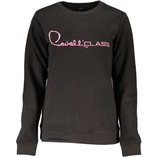 Schwarzer Baumwoll-Sweatshirt mit gesticktem Logo , Herren, Größe: M - Cavalli Class - Modalova