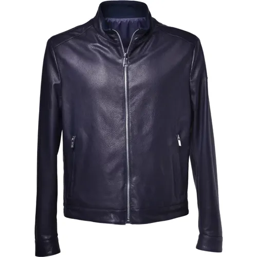 Reversible jacket in navy nappa leather , male, Sizes: 2XL - Baldinini - Modalova