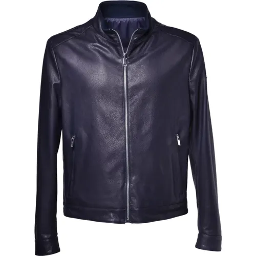 Reversible jacket in navy nappa leather , male, Sizes: L - Baldinini - Modalova