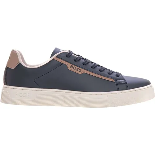 Leather sneakers with laces and contrast detail , male, Sizes: 10 UK, 5 UK, 11 UK - Boss - Modalova