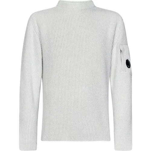 Weiße Crewneck Strickpullover mit Reißverschlusstasche , Herren, Größe: S - C.P. Company - Modalova