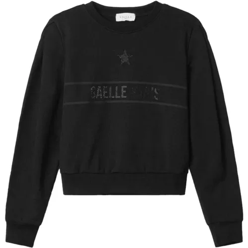 Schwarzer Baumwoll-Sweatshirt mit Logodruck , Damen, Größe: M - Gaëlle Paris - Modalova