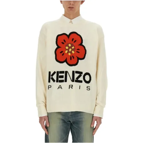 Bestickter Wollpullover mit Boke-Blume , Herren, Größe: M - Kenzo - Modalova