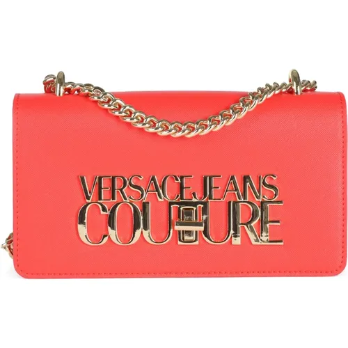 Saffiano Shoulder Bag with Logo Plaque , female, Sizes: ONE SIZE - Versace Jeans Couture - Modalova