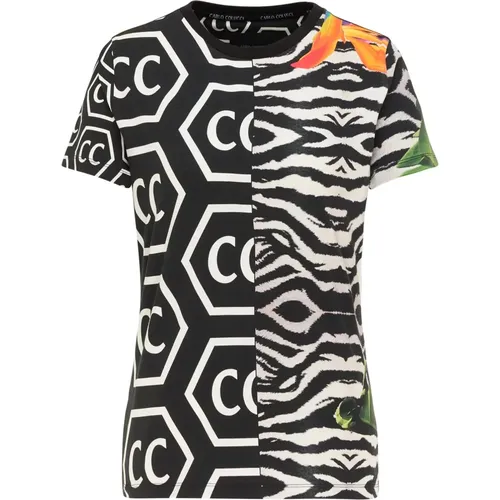 Vielseitiges Damen T-Shirt mit tropischen Artworks , Damen, Größe: S - carlo colucci - Modalova