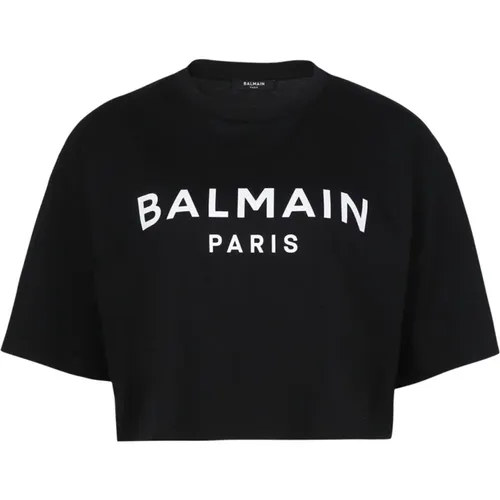 Kurzes T-hirt aus Öko-Baumwolle mit aufgedrucktem -Logo , Damen, Größe: S - Balmain - Modalova