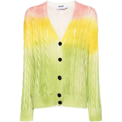 Hand-painted Cable-Knit Cardigan , female, Sizes: S - Msgm - Modalova