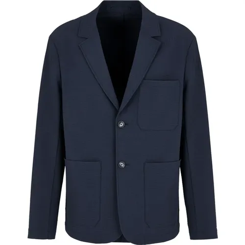 Seersucker Monopetto Jacke mit Reverskragen , Herren, Größe: XL - Emporio Armani - Modalova