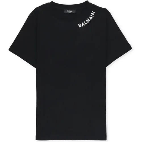 Schwarzes Junior Baumwoll-T-Shirt mit Logo - Balmain - Modalova