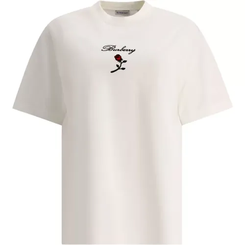 Rosa Baumwoll T-Shirt , Damen, Größe: XS - Burberry - Modalova