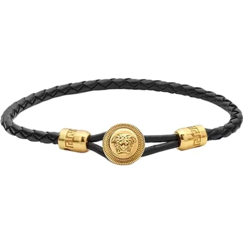 Leather Bracelet with Medusa Detail , male, Sizes: L - Versace - Modalova