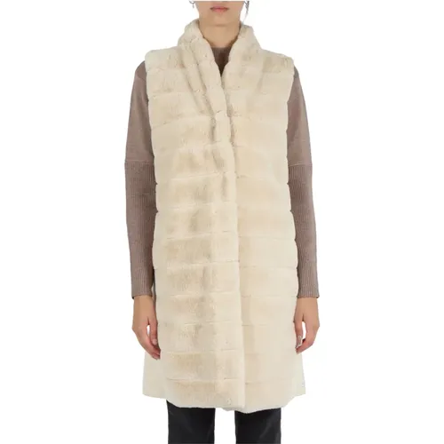 Ivory Quilted Sleeveless Long Vest , female, Sizes: L, M - Marella - Modalova