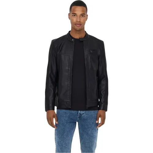 Herren Kunstlederjacke , Herren, Größe: M - Only & Sons - Modalova