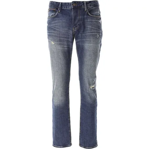 Blaue Denim Slim Fit Jeans , Herren, Größe: W38 - Emporio Armani - Modalova
