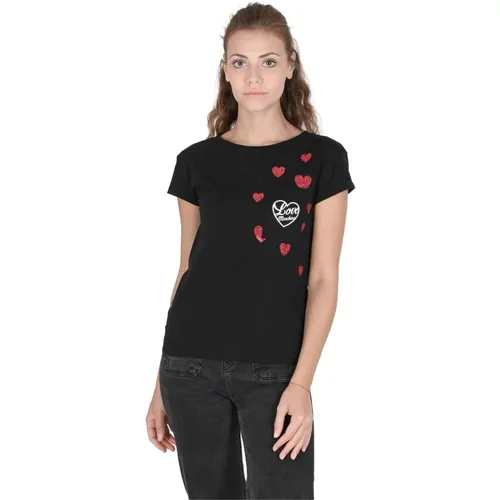 Schwarzes Baumwoll-T-Shirt , Damen, Größe: L - Love Moschino - Modalova