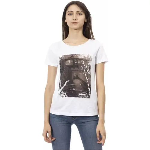 Stilvolles weies Baumwollmischungs-T-Shirt mit Frontprint , Herren, Größe: S - Trussardi - Modalova