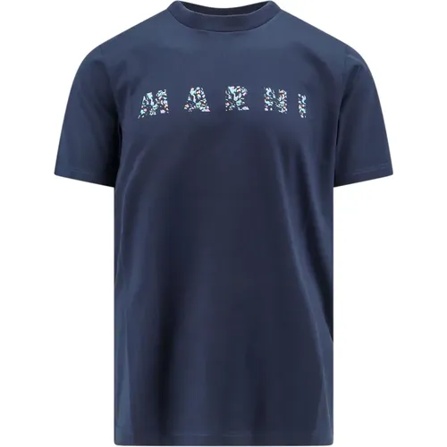 Blau Blumendruck Baumwoll T-Shirt , Herren, Größe: L - Marni - Modalova