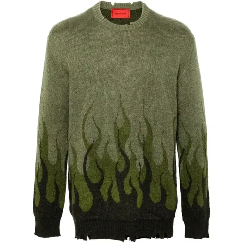 Khaki Flamme Jacquard Crew Neck Pullover , Herren, Größe: S - VISION OF SUPER - Modalova