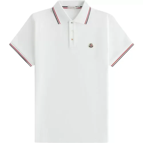 Weißes Poloshirt mit Dreifarbigem Besatz , Herren, Größe: S - Moncler - Modalova