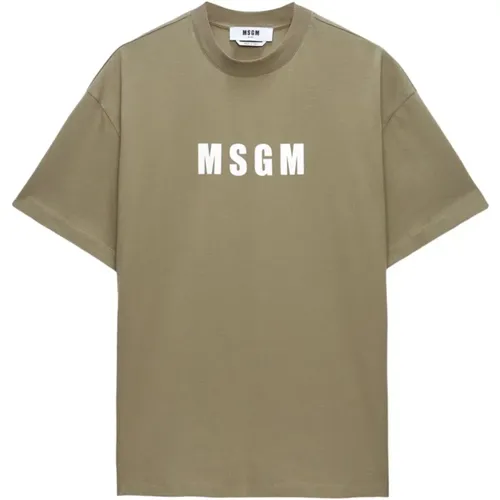 Grünes Logo-Print Crew Neck T-Shirt - Msgm - Modalova