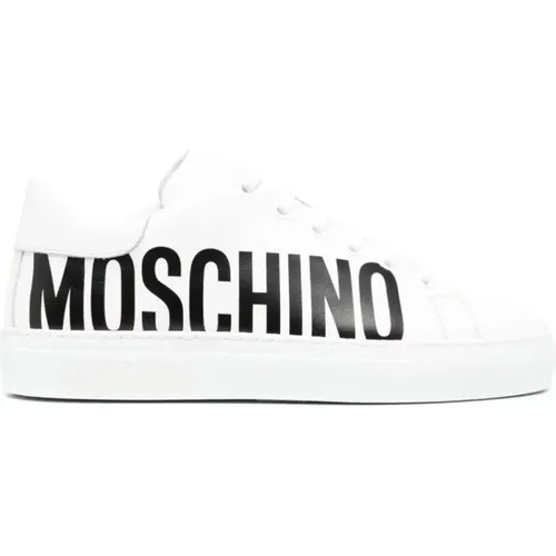 Weiße Ledersneaker mit Logo-Print , Damen, Größe: 38 EU - Moschino - Modalova