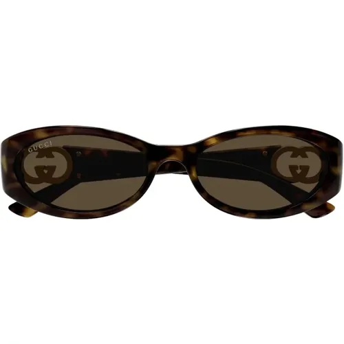 Elegant Oval Tortoise Sunglasses , female, Sizes: 54 MM - Gucci - Modalova