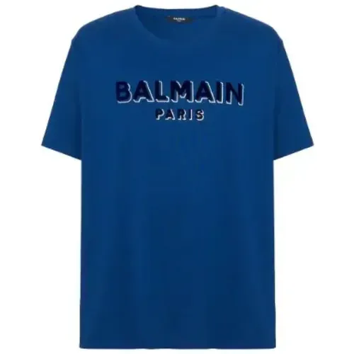 Marineblaues T-Shirt aus Bio-Baumwolle , Herren, Größe: M - Balmain - Modalova