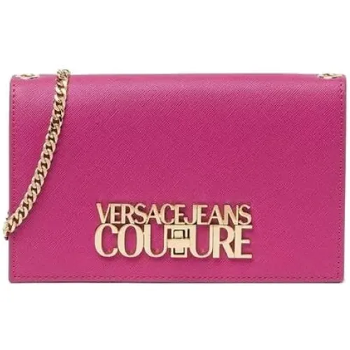 Fuchsia Clutch with Chain Strap , female, Sizes: ONE SIZE - Versace Jeans Couture - Modalova