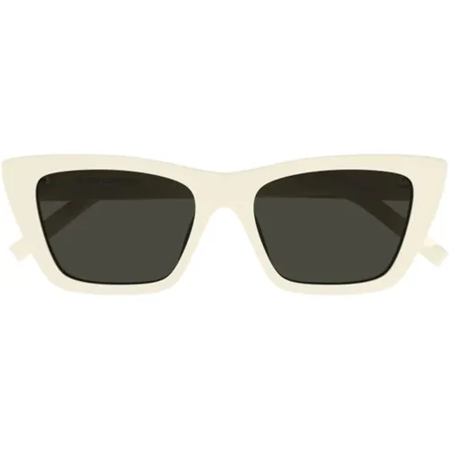 Cat-eye Sunglasses Grey Lenses Ivory , female, Sizes: 55 MM - Saint Laurent - Modalova