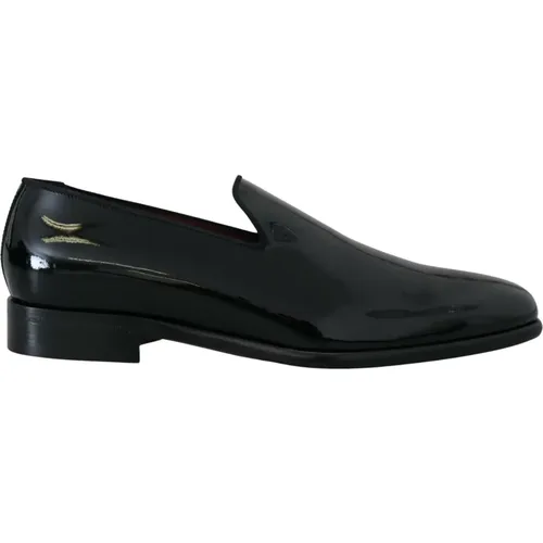 Schwarze Patent Slipper Loafers - Stilvoll und Authentisch - Dolce & Gabbana - Modalova